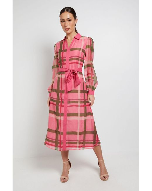 PRINCIPLES Red Organza Volume Sleeve Midi Dress
