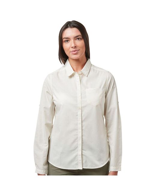 Craghoppers White Kiwi Quick Drying Long Sleeve Shirt Cotton