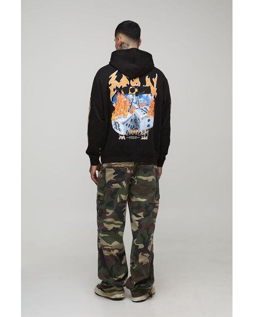 BoohooMAN Black Tall Oversized Gothic Dice Graphic Hoodie for men