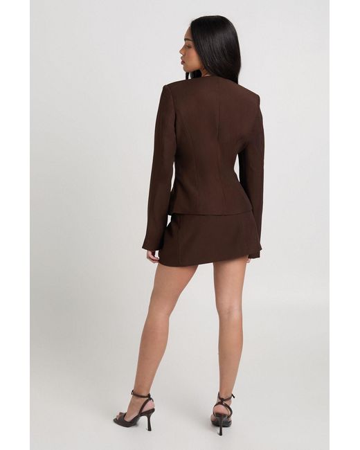 Boohoo Brown Tailored Cinch Waist Blazer