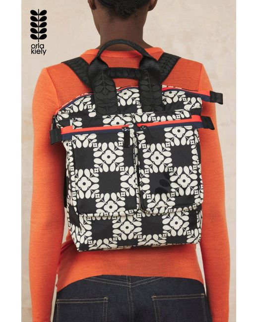 Orla Kiely Black Axis Medium Backpack