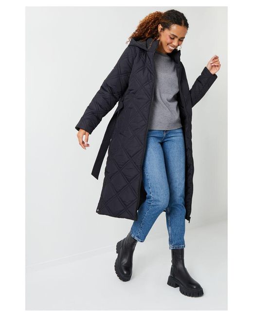 Threadbare Blue 'Melon' Belted Diamond Quilt Coat