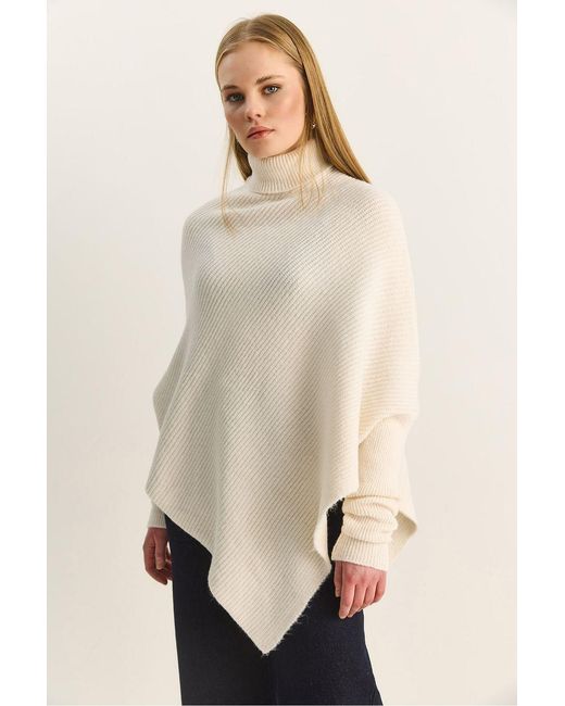 Bianco Lucci Natural Oversized Turtleneck Ribbed Knit Sweater