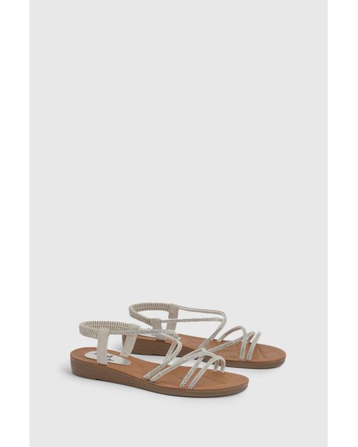 Good for the Sole Natural Edie Faux Leather Embellished Cross Strap Low Wedge Sandals