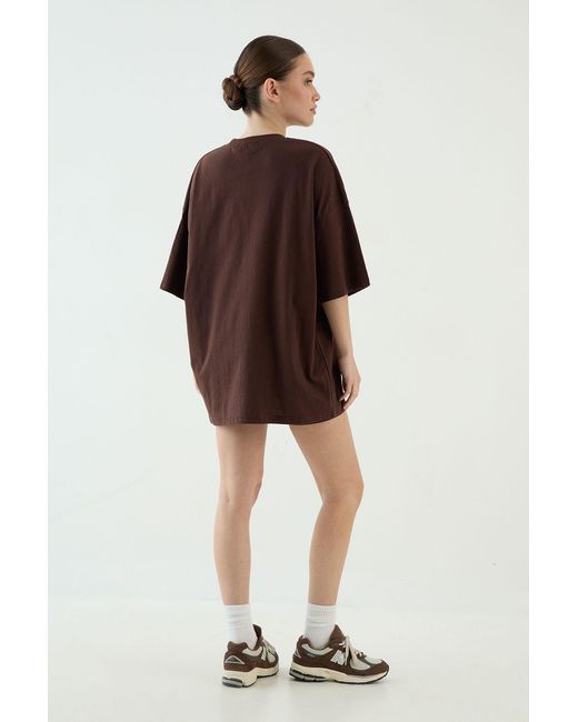 DSGN Studio Brown Collegiate Printed Oversized T-Shirt