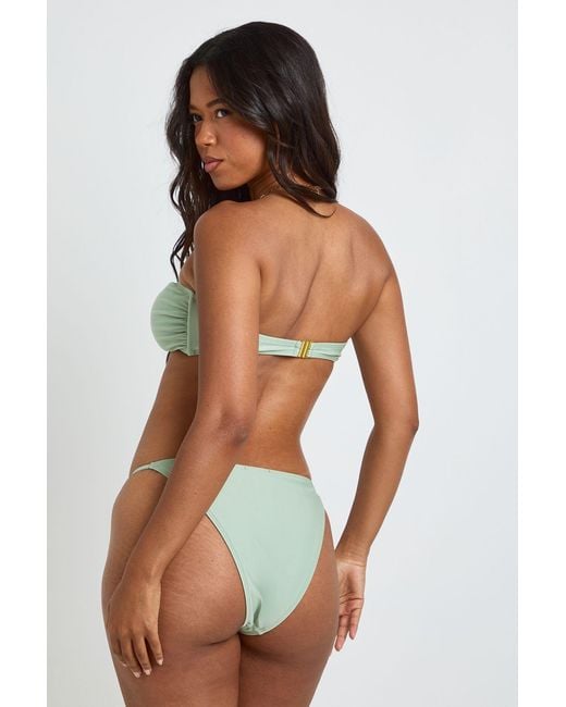 Boohoo Green Shell Detail Twist Front Bandeau Bikini Set