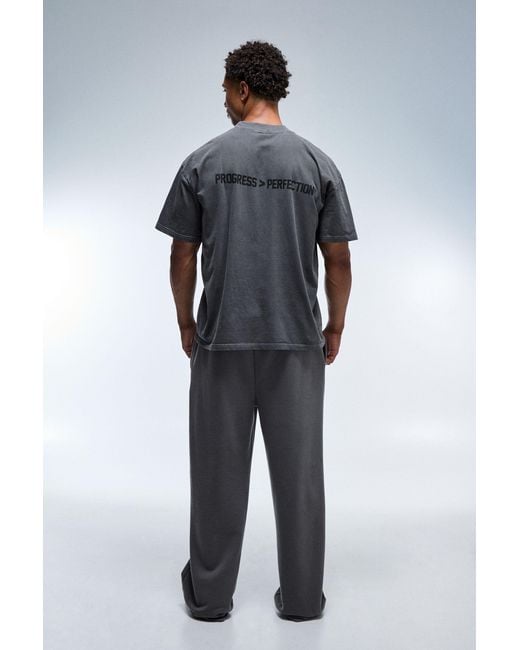 BoohooMAN Gray Active Progress Over Perfection Oversized Washed Extended Neck T-Shirt for men