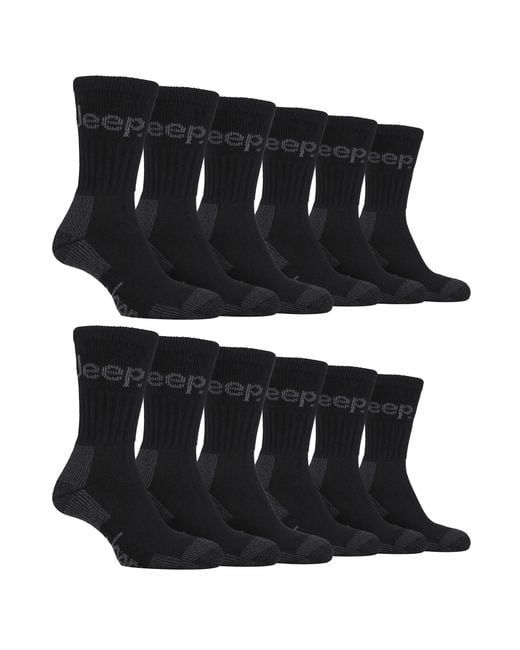 Jeep Black 12 Pairs Luxury Cushioned Cotton Hiking Socks for men