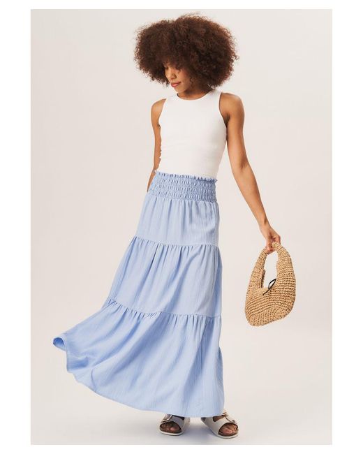 Gini London Blue Smocked Tiered Maxi Skirt
