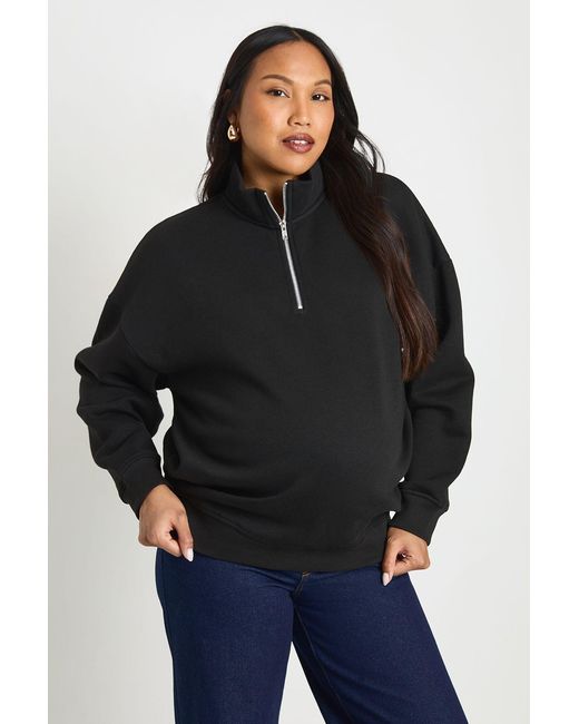 Boohoo Black Maternity Oversized Half Zip Sweatshirt