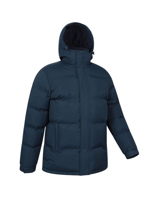 Mountain Warehouse Blue 'Snow' Padded Jacket Water Resistant Adjustable Hood Everyday Rain Coat for men