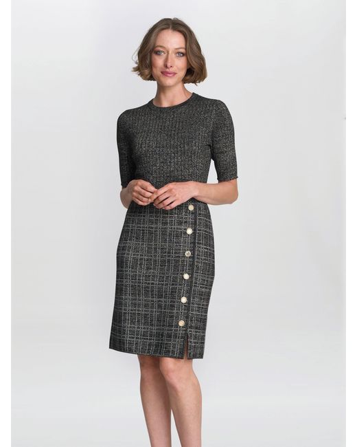 Gina Bacconi Black Antonella Button Detail Knit Dress