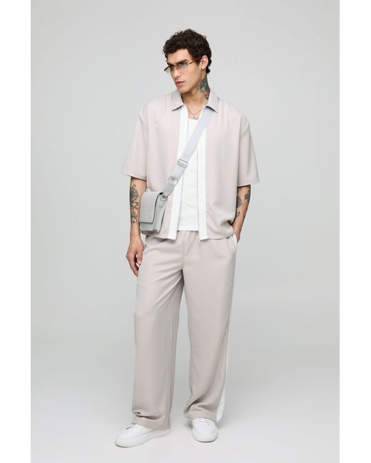 BoohooMAN Gray Oversized Soft Twill Short Sleeve Shirt & Wide Leg Trouser Set for men