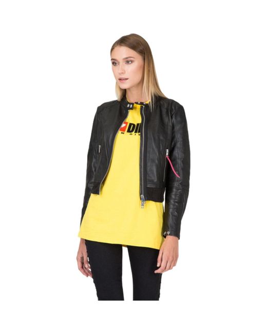 DIESEL Yellow L-Lyssa-C Short Cut Leather Jacket