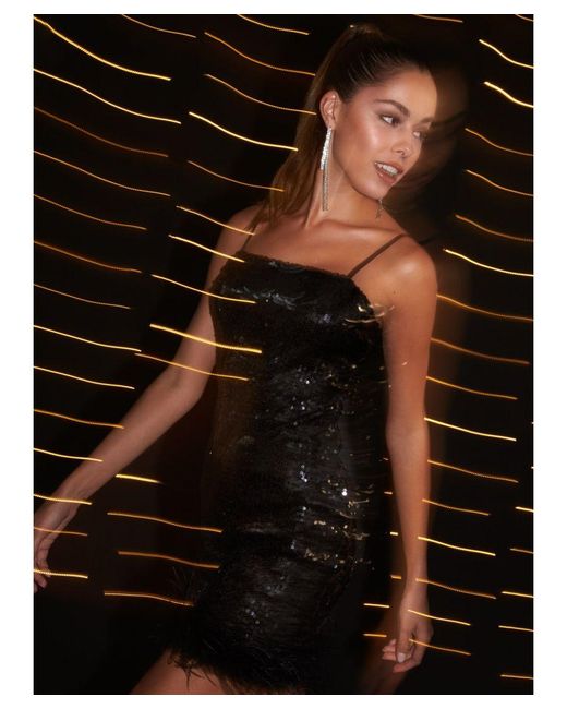 Pink Vanilla Black Faux Feather Premium Sequin Mini Dress