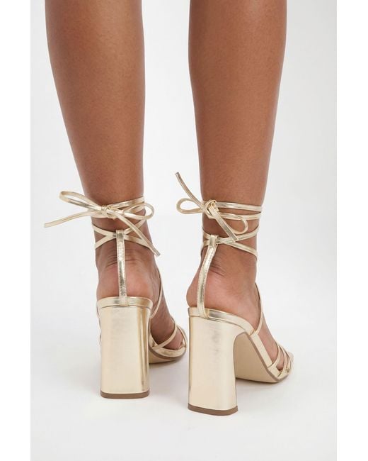 Boohoo Brown Metallic Strappy Wrap Around High Block Heels