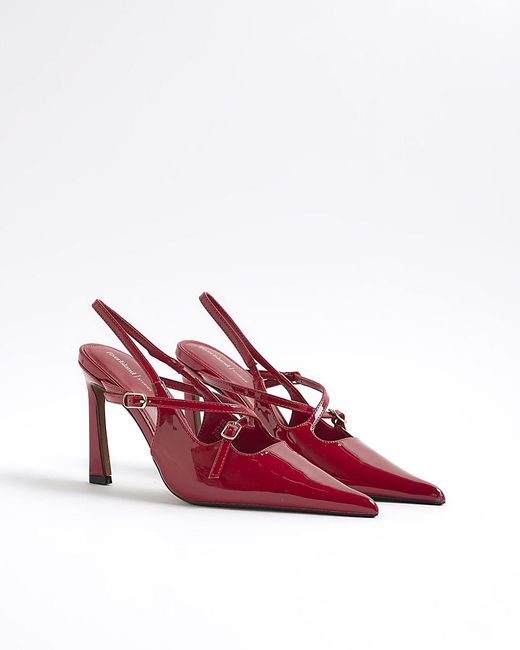 River Island Pink Slingback Heels Pointed Buckle Pu