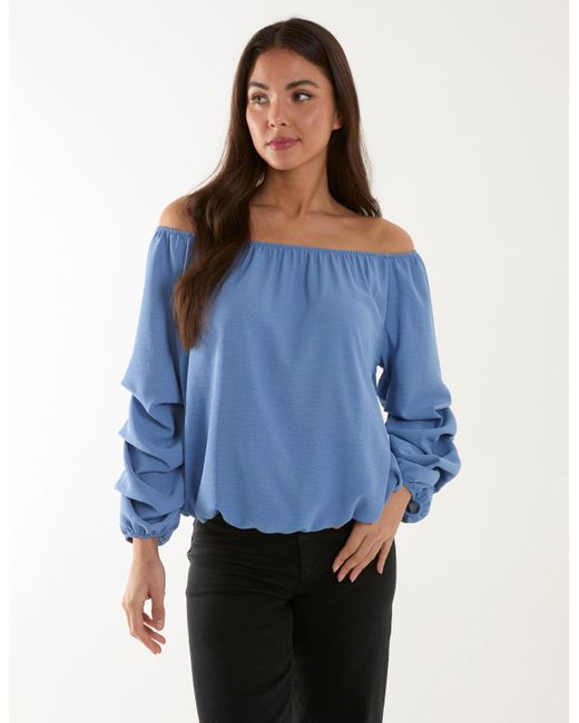 Blue Vanilla Blue Vanilla Bardot Elasticated Ruched Sleeve Top