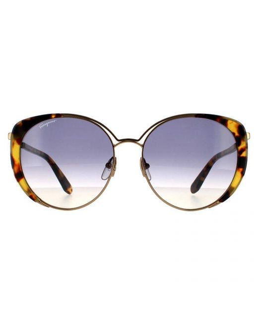 Ferragamo Blue Cat Eye Amber Tortoise Gradient Sunglasses Metal