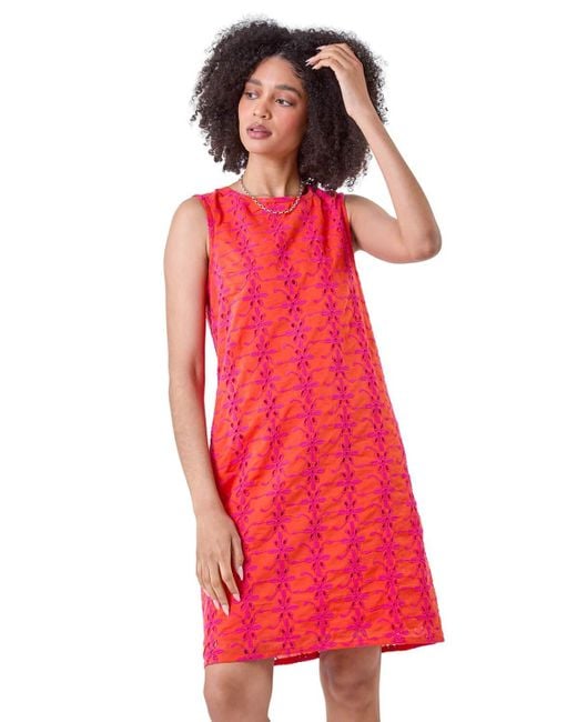 Roman Floral Embroidered Cotton Shift Dress