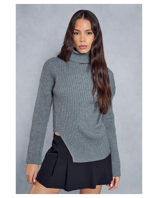 MissPap Gray Knitted Ribbed Cut Out Detail Jumper