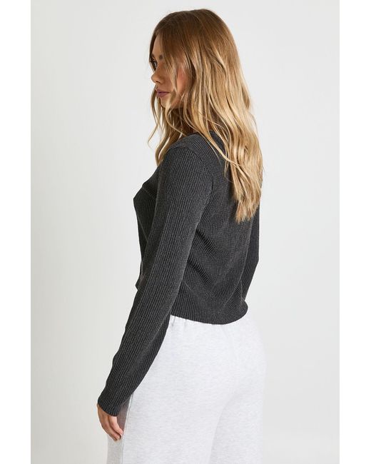Boohoo Black Textured Button Through Long Sleeve Top