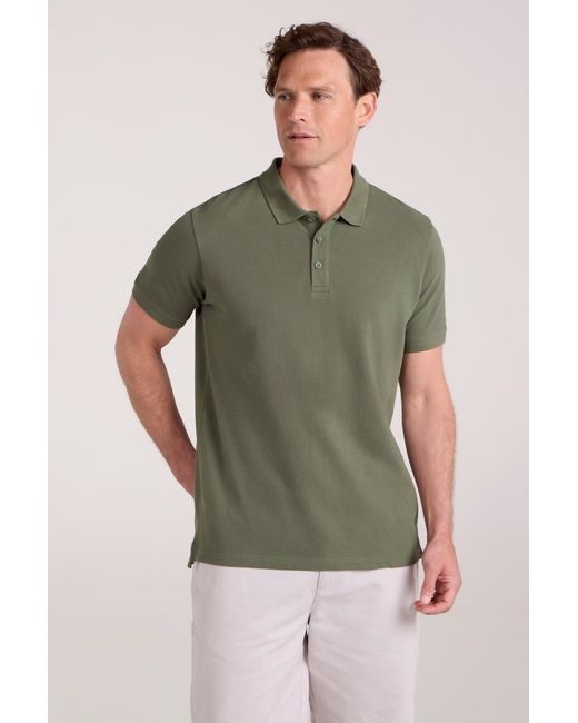 Mountain Warehouse Green 'Lakeside Ii' Polo Shirt With Button Neck Breathable Summer Tee Cotton for men
