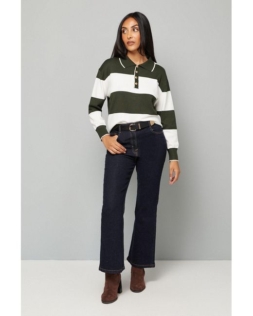 Wallis Blue Petite Collared Polo Striped Jumper Viscose