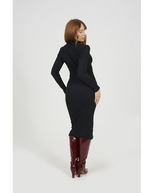 Brave Soul Black Roll Neck Long Sleeve Midi Dress