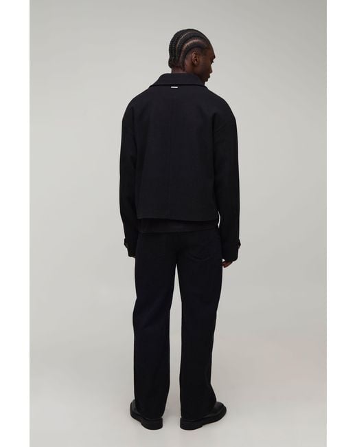 BoohooMAN Blue Tall Double Breasted Cropped Melton Overcoat for men