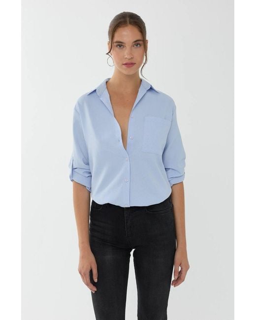 Hiccup Blue Solid Pocket Long Sleeve Relaxed Fit Woven Shirt