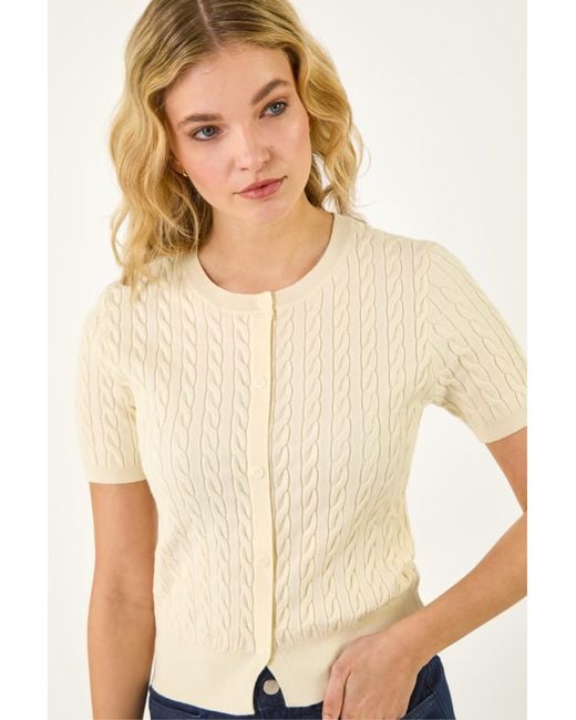 D.u.s.k Natural Cable Knit Buttoned Top