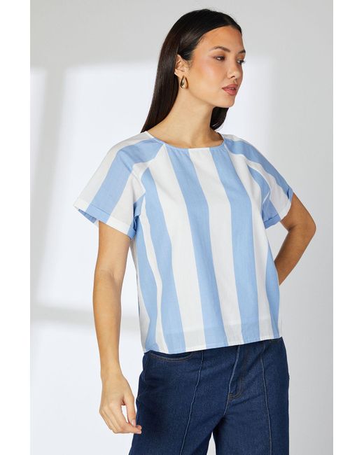 PRINCIPLES Blue Stripe Wide Sleeve Blouse Cotton
