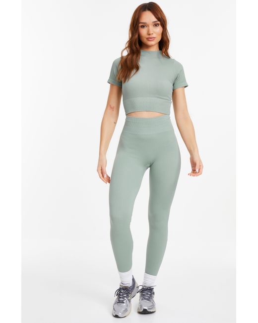 Quiz Blue Sage Knit Ribbed Leggings