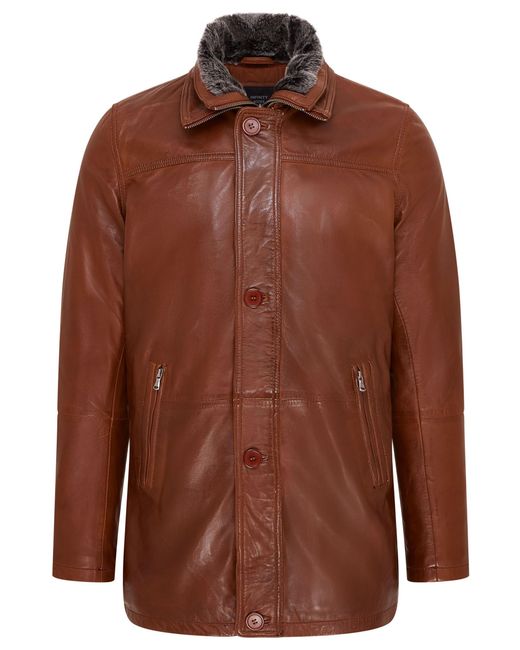 Infinity Leather Brown Mid-Length Warm Trench Coat for men
