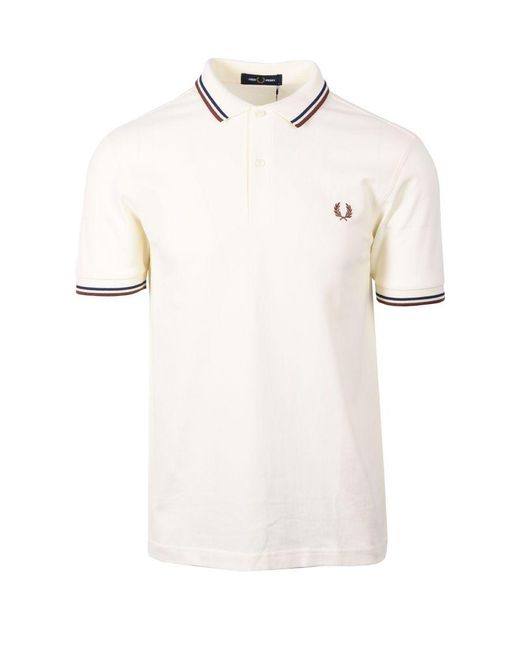 Fred Perry White Twin Tipped Polo Shirt Ecru/French/Warm for men