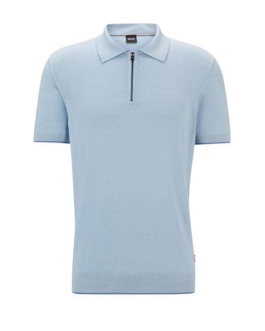 Boss Blue Hugo Boss Trieste Half Zip Short Sleeved Polo Shirt Light Pastel for men