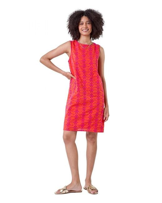 Roman Floral Embroidered Cotton Shift Dress