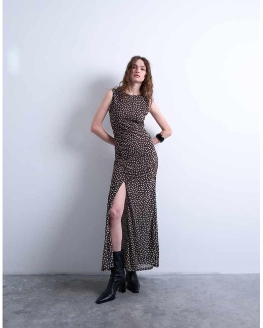 TOPSHOP Purple Ruched Polkadot Maxi Dress