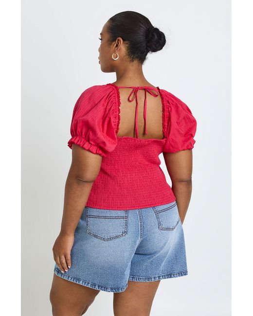 Boohoo Red Plus Puff Sleeve Button Down Corset