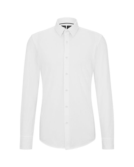 Boss White Slim Fit Collared Long Sleeve Oxford Shirt for men