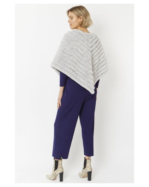 Jayley Blue Faux Fur Suede Poncho