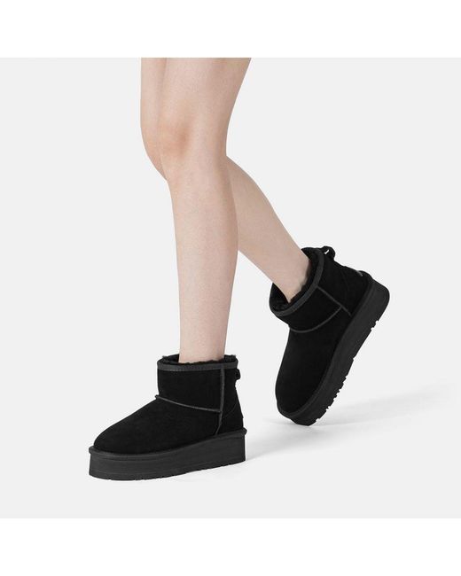 EverAu Australia Black Ever Au Dusky Leather Platform Short Boots