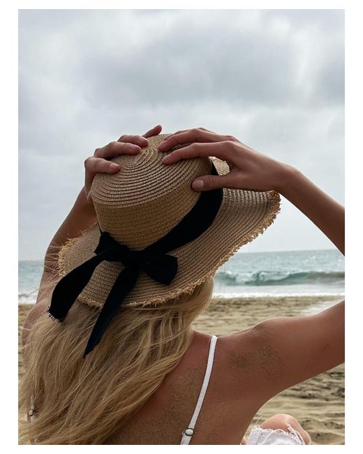 SVNX White Straw Hat With Ribbon Bow