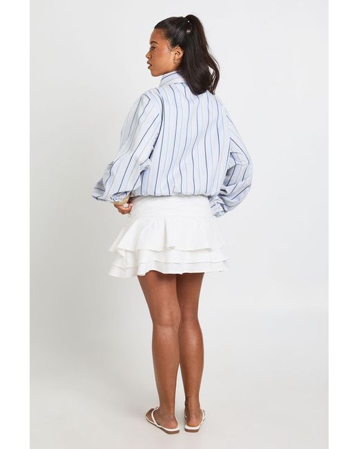 Boohoo Blue Funnel Neck Stripe Elasticated Waist Jacket