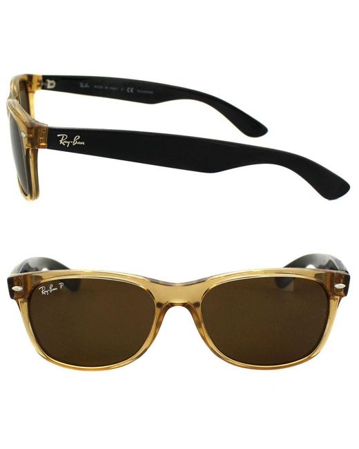 Ray-Ban Black Rectangle Honey Crystal Polarized Sunglasses New Wayfarer Rb2132