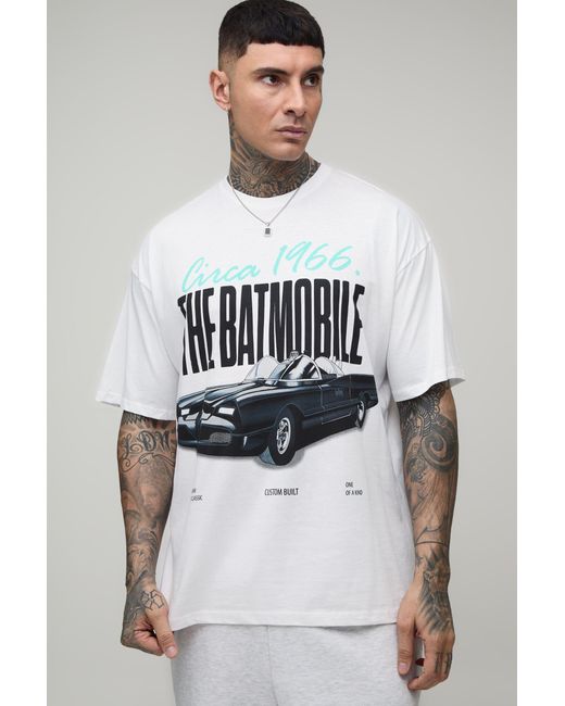 BoohooMAN White Tall The Batmobile Oversized License Print T-Shirt for men