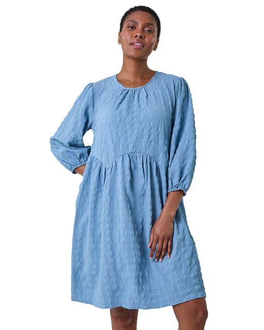 Roman Blue Bubble Textured A-Line Stretch Dress