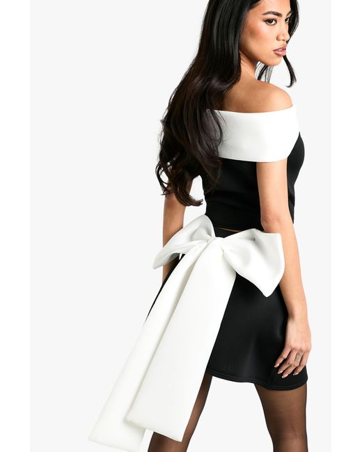 Boohoo Black Scuba Bow Detail Skirt