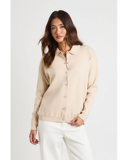 Boohoo Natural Knitted Button Down Collared Cardigan